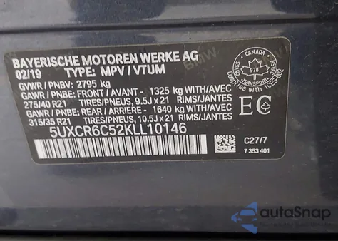 2019 BMW X5 xDrive40I z USA, uszkodzony, nr VIN 5UXCR6C52KLL10146